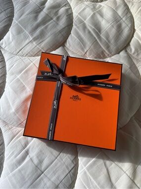 Hermès Orange Scarf Gift Box with Branded Ribbon